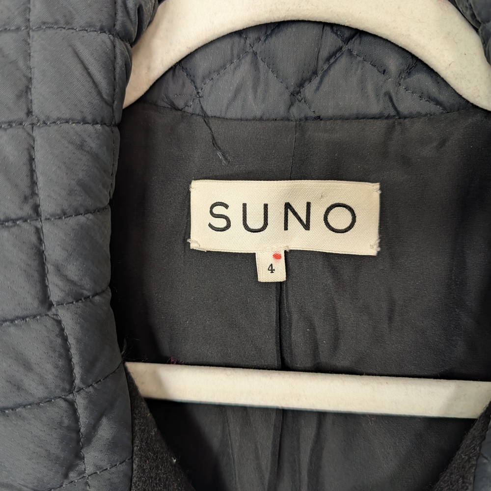 SUNO sz. 4 100% Wool 100% Silk Lined Coat Black Quilted Mixed Media Zip Front - Picture 9 of 13